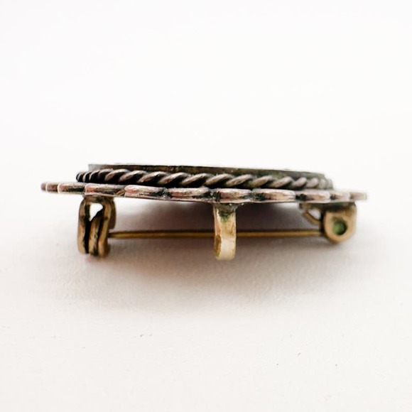 Vintage Taxco EVM Sterling Silver Brooch Pendant Crushed Turquoise Inlay c 1940s - Picture 8 of 13